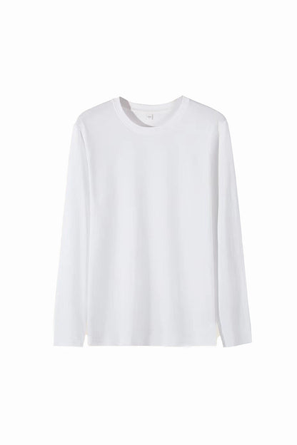 Men's Fall Combed Cotton Solid Crewneck Long-Sleeve T-Shirt