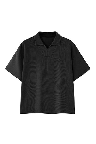 Women's Summer Old Money Heavy Waffle Snow Wash V-Neck Polo