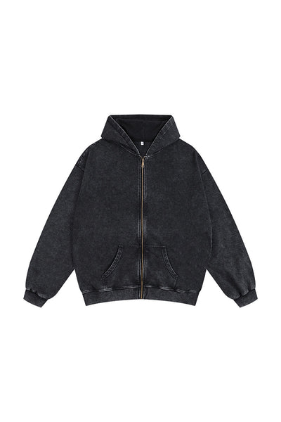 Women's Fall Winter Vintage Washed Zip-Up Pocket Hoodie