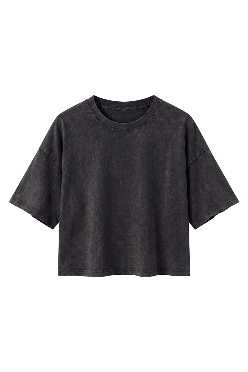 Women's Summer Washed Vintage Relaxed Crop T-Shirt