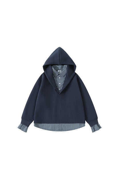 Men's Fall Winter Plaid-Layered Preppy Pullover Hoodie
