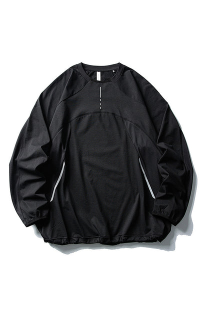Unisex Fall Mesh Spliced Crew Neck Sports Long Sleeve Top