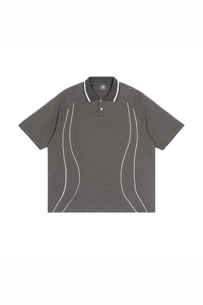Men's Street Boxy Contrast Piping Short Sleeve Cotton Polo