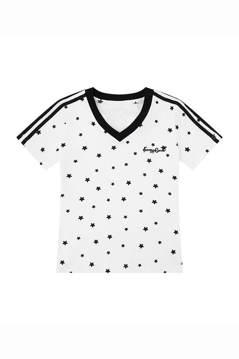 Women's Summer 3D Wing Star Print V-Neck Cotton T-Shirt