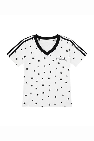 Women's Summer 3D Wing Star Print V-Neck Cotton T-Shirt