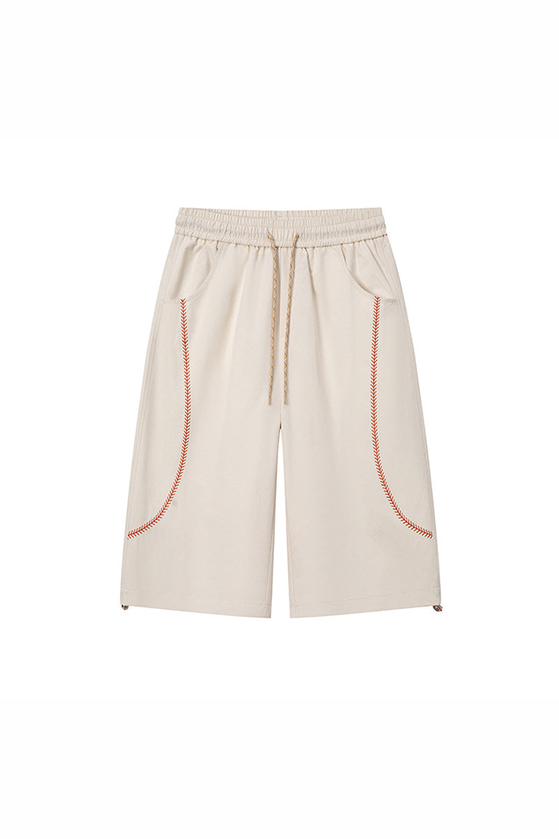 Unisex Summer Contrast-Stitch Quick-Dry Wide-Leg Pants