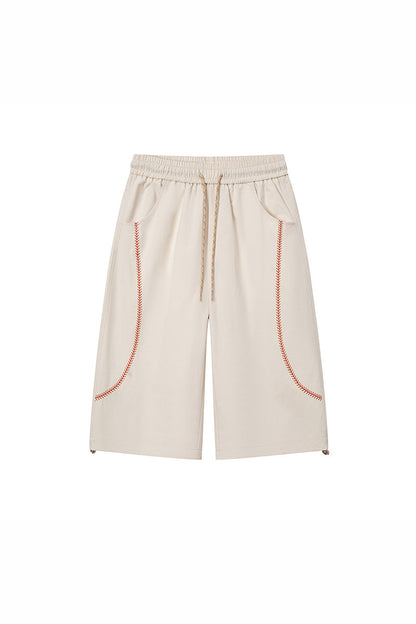 Unisex Summer Contrast-Stitch Quick-Dry Wide-Leg Pants