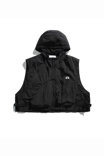 Men's Summer Hooded Multi-Pocket Cropped Utility Cargo Vest