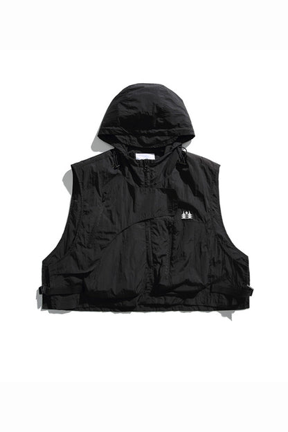 Men's Summer Hooded Multi-Pocket Cropped Utility Cargo Vest