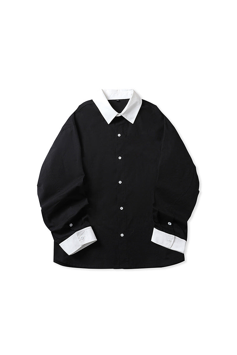 Men's Spring Colorblock Collared Button-Down Shirt