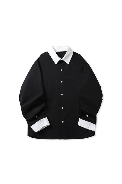 Men's Spring Colorblock Collared Button-Down Shirt