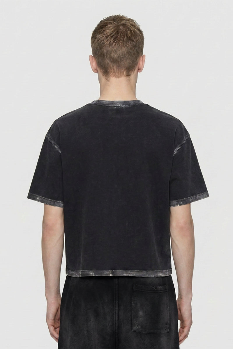 Men's Summer Hand-Painted Washed Cropped Cotton T-Shirt