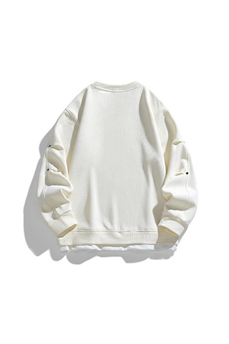Men's Fall Winter Layered Snap-Button Crewneck Sweatshirt