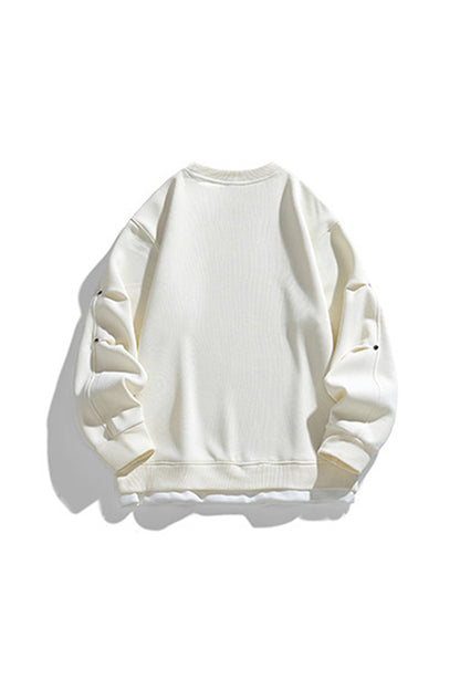 Men's Fall Winter Layered Snap-Button Crewneck Sweatshirt