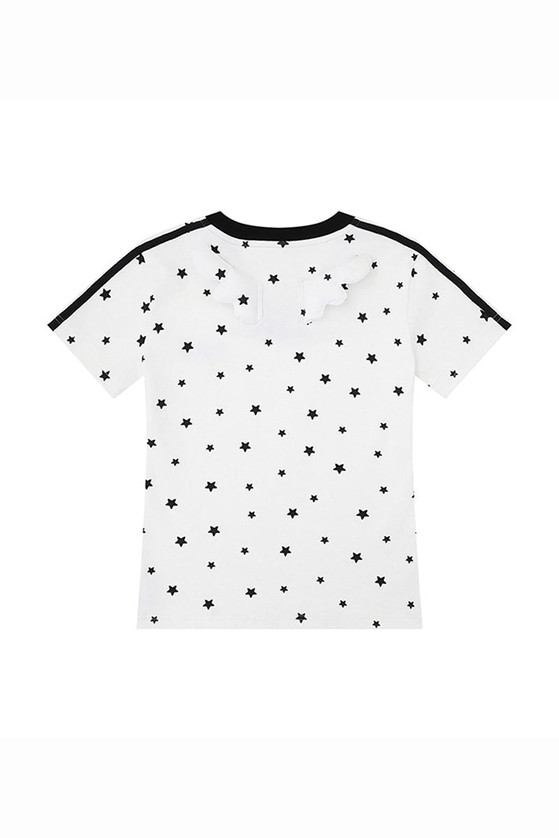 Women's Summer 3D Wing Star Print V-Neck Cotton T-Shirt