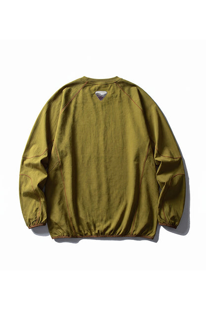 Women Fall Contrast Stitch Crew Neck Long Sleeve Top