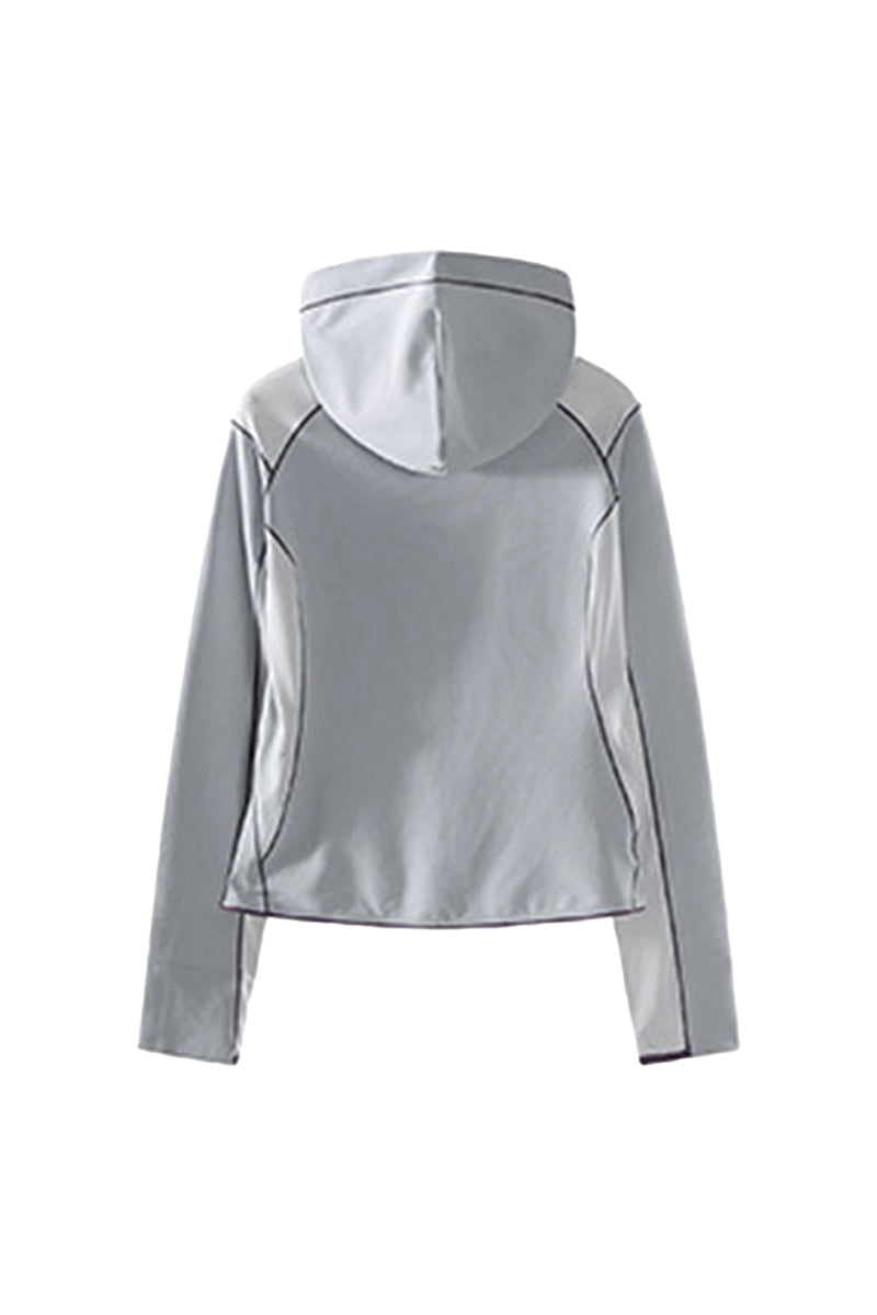 Women Spring Contrast Stitch Hooded Outdoor Long Sleeve Top