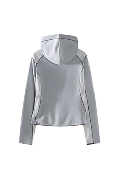 Women Spring Contrast Stitch Hooded Outdoor Long Sleeve Top