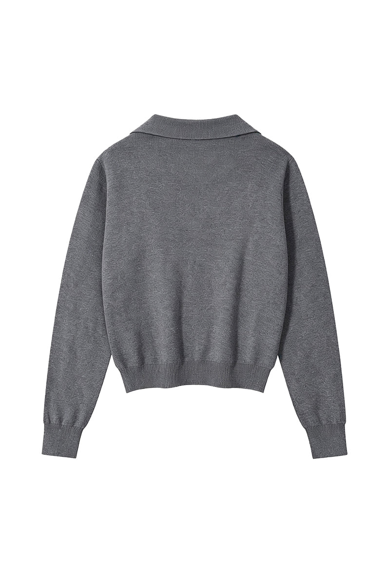 Unisex Fall 420G Cropped Polo Collar Knit Sweater