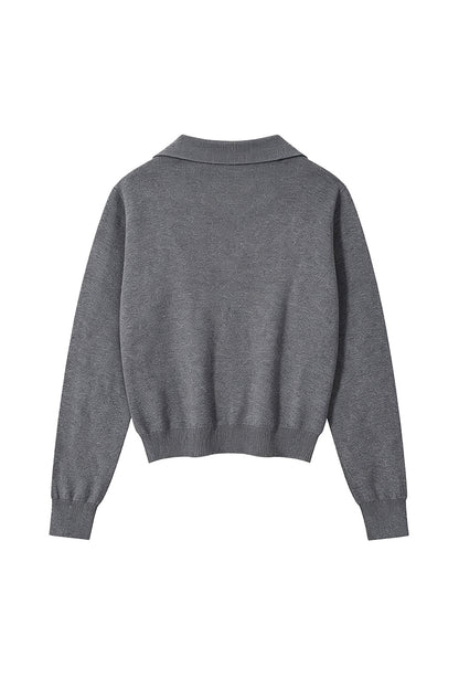 Unisex Fall 420G Cropped Polo Collar Knit Sweater
