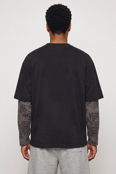 Men Fall Clothing Leopard Patchwork Heavy Cotton Street Top