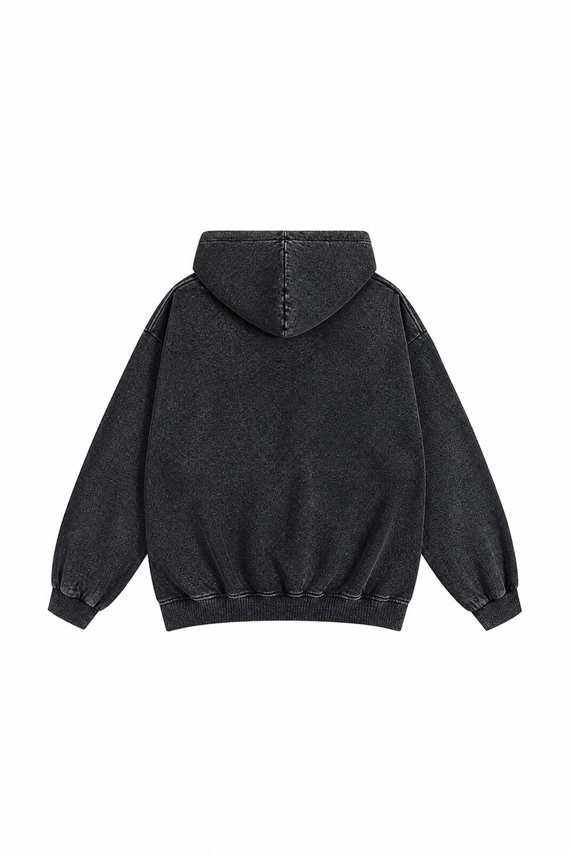 Unisex Fall Winter Vintage Washed Zip-Up Pocket Hoodie