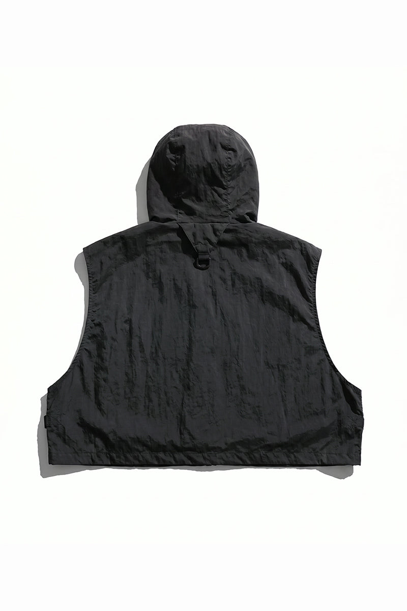 Men's Summer Hooded Multi-Pocket Cropped Utility Cargo Vest