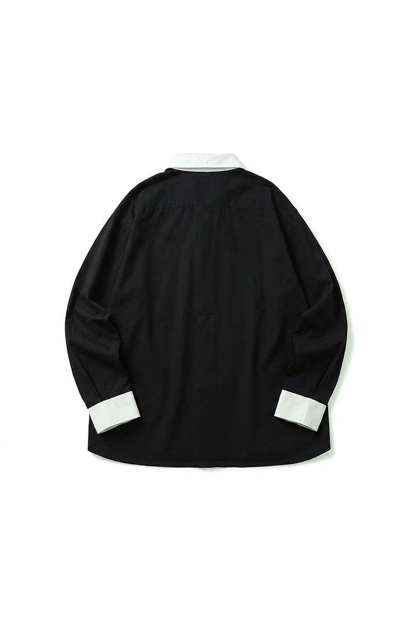 Unisex Spring Colorblock Collared Button-Down Shirt