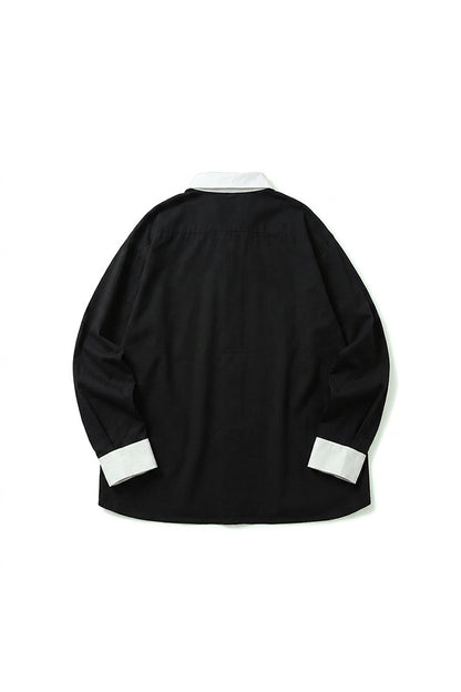 Unisex Spring Colorblock Collared Button-Down Shirt