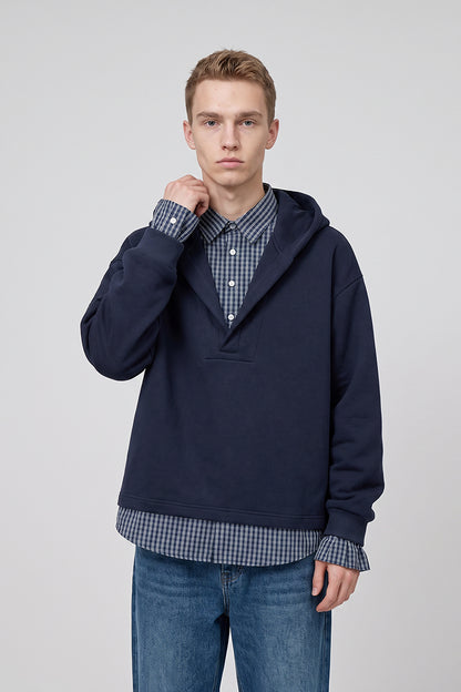 Men's Fall Winter Plaid-Layered Preppy Pullover Hoodie