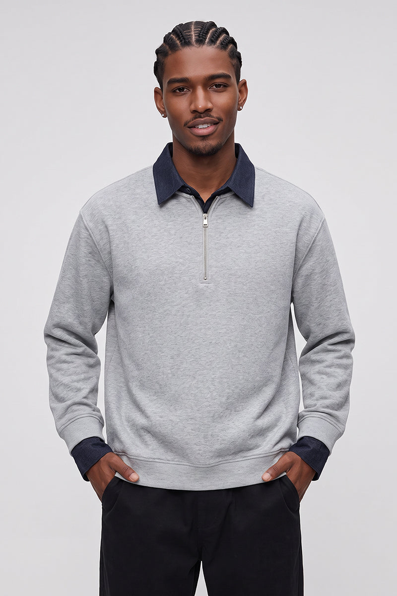 Men's Fall Winter Half-Zip Layered Preppy Sweatshirt