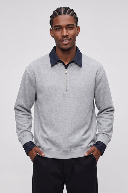 Men's Fall Winter Half-Zip Layered Preppy Sweatshirt