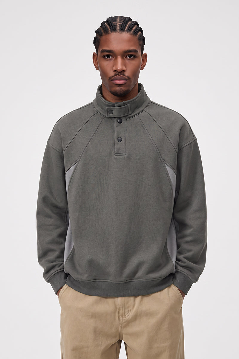 Men's Fall Winter Snap-Button Colorblock Collar Sweatshirt