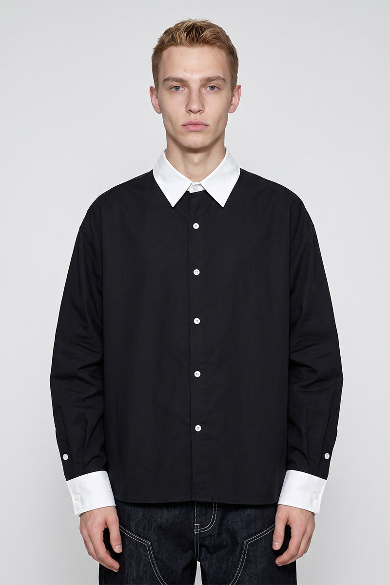 Men's Spring Colorblock Collared Button-Down Shirt