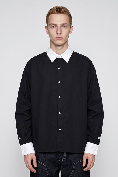 Men's Spring Colorblock Collared Button-Down Shirt