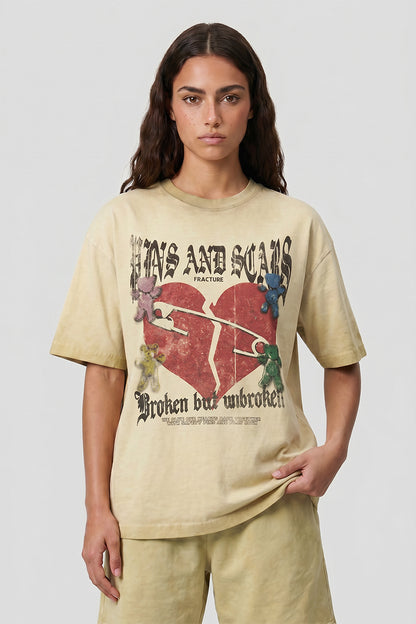 Women's Summer Broken Heart Graffiti T-Shirt