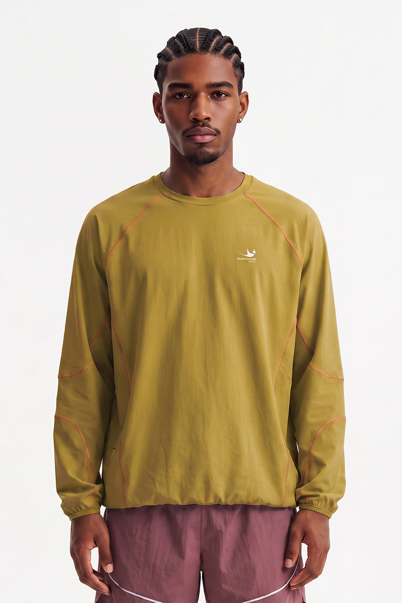 Men Fall Contrast Stitch Crew Neck Long Sleeve Top
