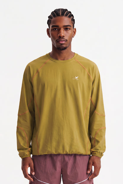 Men Fall Contrast Stitch Crew Neck Long Sleeve Top
