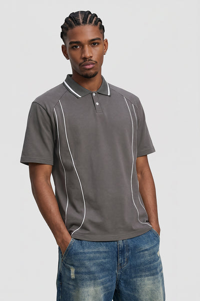 Men's Street Boxy Contrast Piping Short Sleeve Cotton Polo