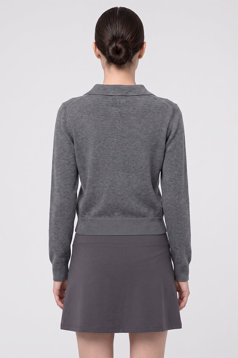 Women Fall 420G Cropped Polo Collar Knit Sweater