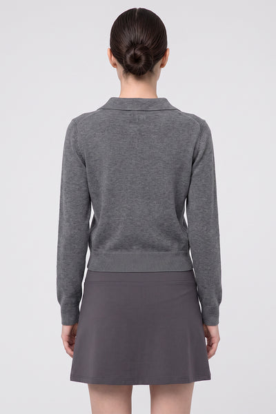Women Fall Clothing 420G Cropped Polo Collar Knit Sweater