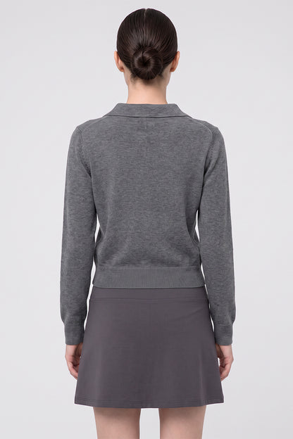 Women Fall 420G Cropped Polo Collar Knit Sweater