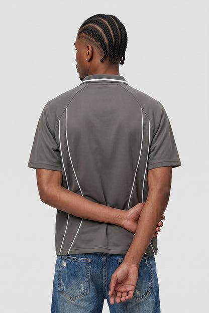 Men's Street Boxy Contrast Piping Short Sleeve Cotton Polo
