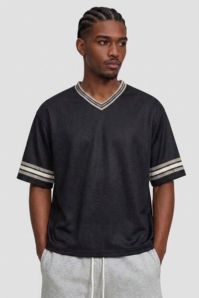 Men's Summer Striped V-Neck Breathable Athletic T-Shirt