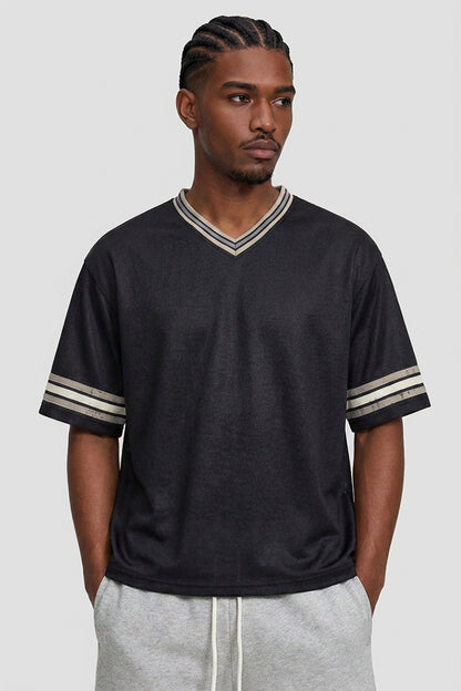 Men's Summer Striped V-Neck Breathable Athletic T-Shirt