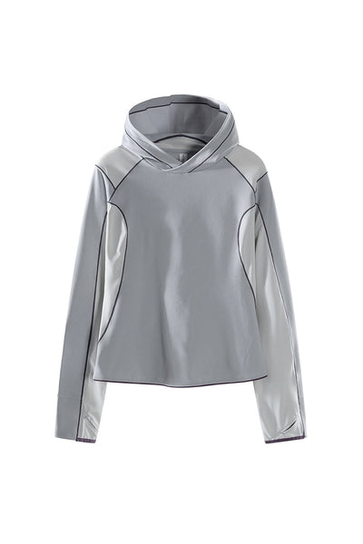 Women Spring Contrast Stitch Hooded Outdoor Long Sleeve Top