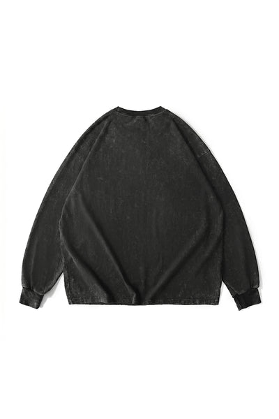 Unisex Fall Winter Vintage Washed Oversized Long-Sleeve Tee