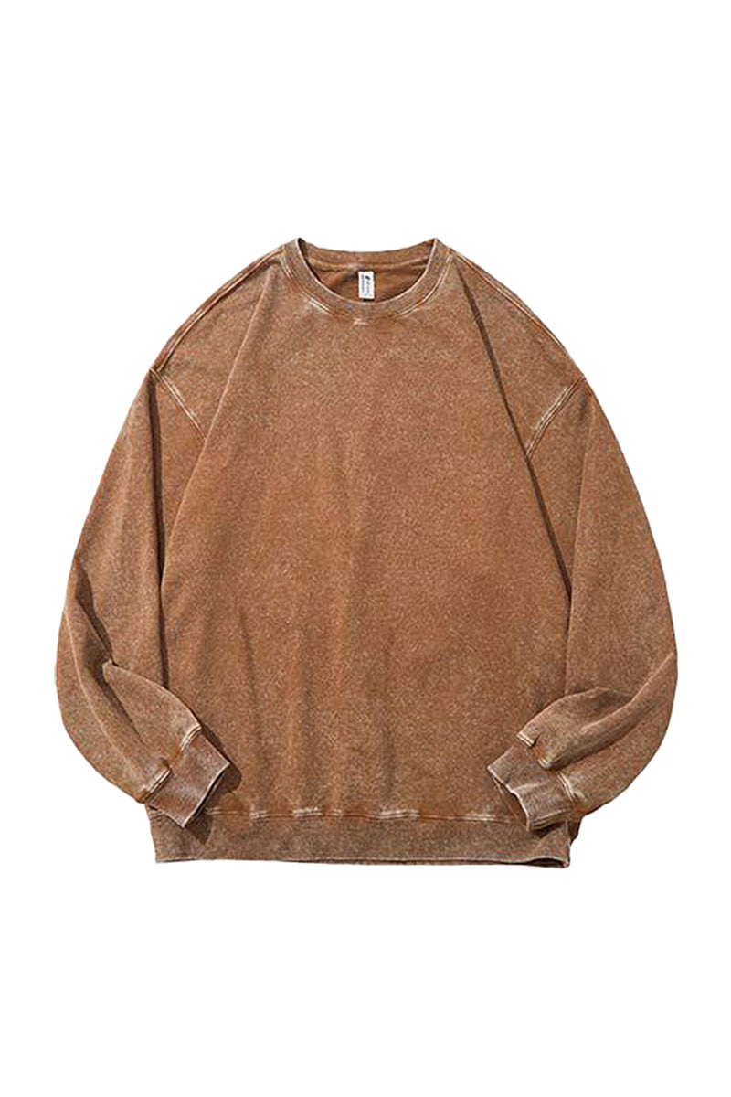Unisex Fall Washed Vintage Raglan Crew Neck Sweatshirt