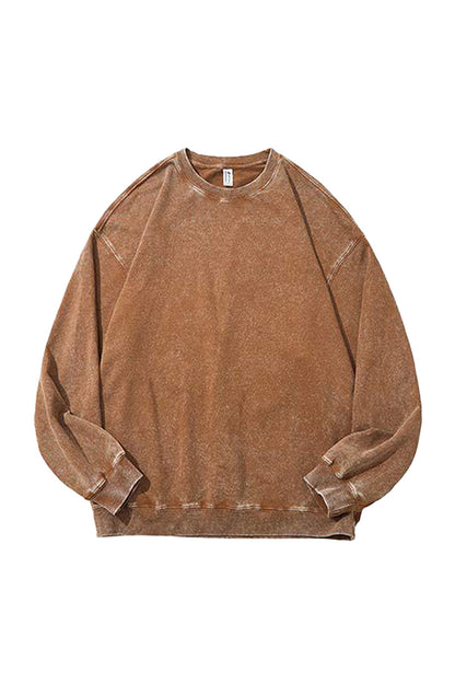 Unisex Fall Washed Vintage Raglan Crew Neck Sweatshirt