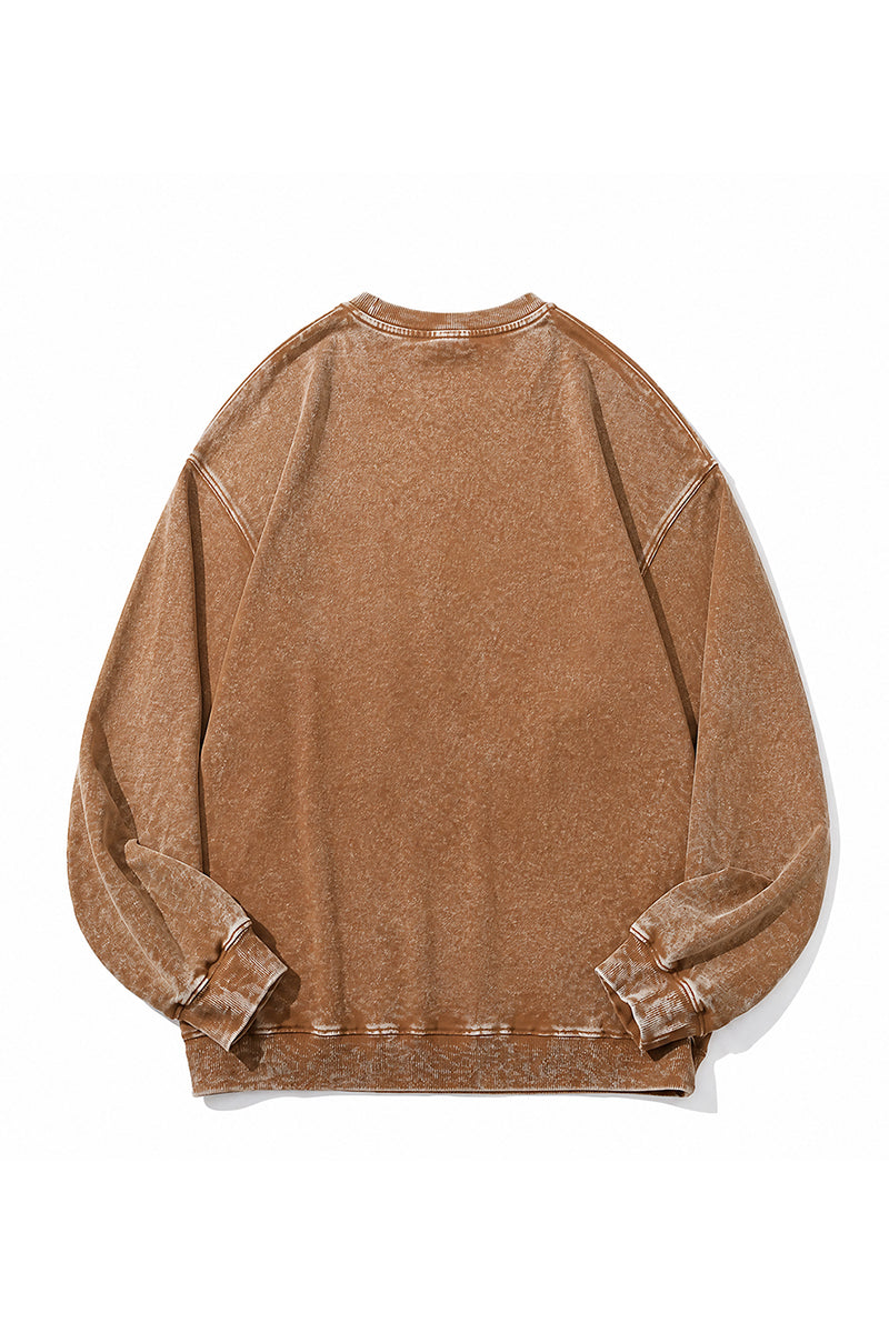 Unisex Fall Washed Vintage Raglan Crew Neck Sweatshirt